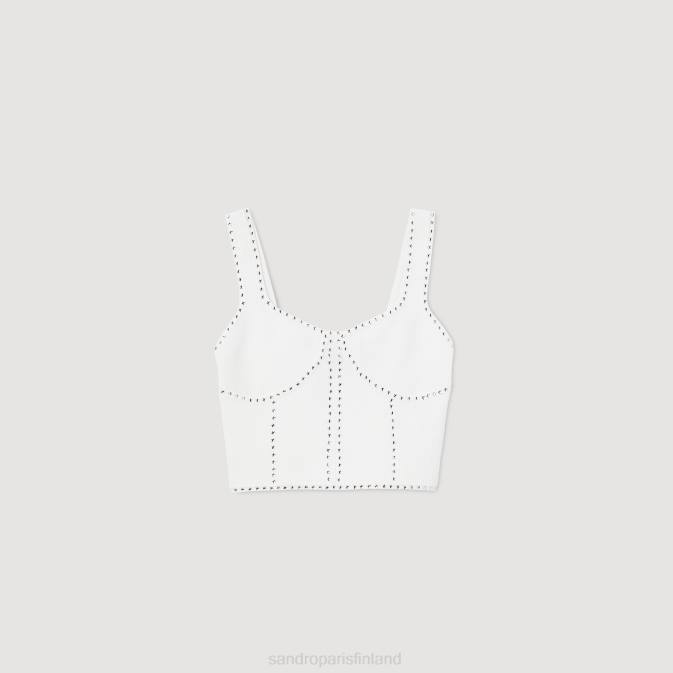 Sandro Paris naiset tekojalokivineulosta rajattu toppi VLHP42 vaatteet valkoinen