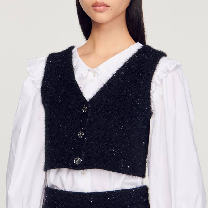 Sandro Paris naiset tweed crop toppi VLHP344 vaatteet musta