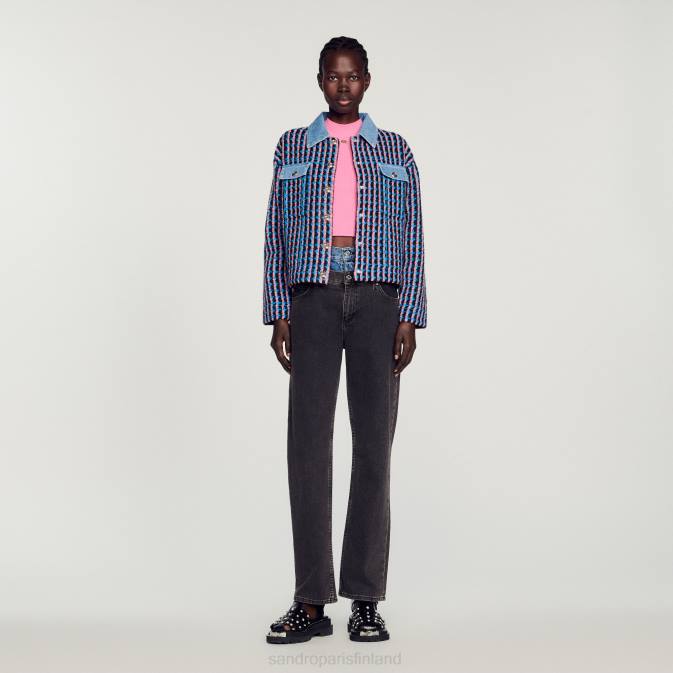 Sandro Paris naiset tweed-takki VLHP419 vaatteet blanc/sininen