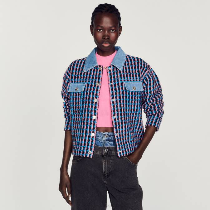 Sandro Paris naiset tweed-takki VLHP419 vaatteet blanc/sininen