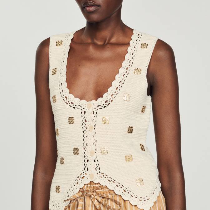 Sandro Paris naiset virkattu toppi VLHP132 vaatteet ekru