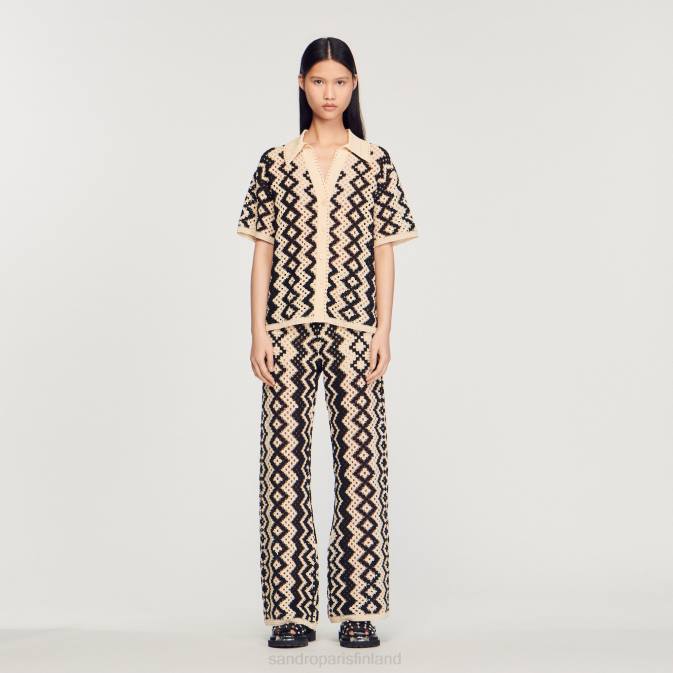 Sandro Paris naiset virkattu toppi VLHP139 vaatteet musta/ekru