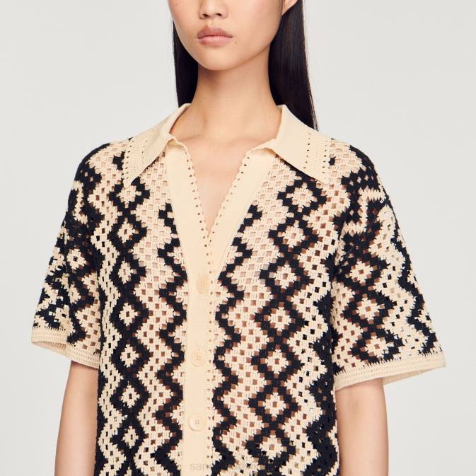 Sandro Paris naiset virkattu toppi VLHP139 vaatteet musta/ekru