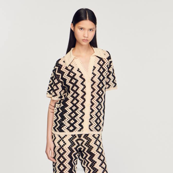 Sandro Paris naiset virkattu toppi VLHP139 vaatteet musta/ekru