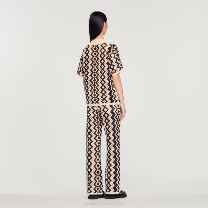 Sandro Paris naiset virkattu toppi VLHP139 vaatteet musta/ekru