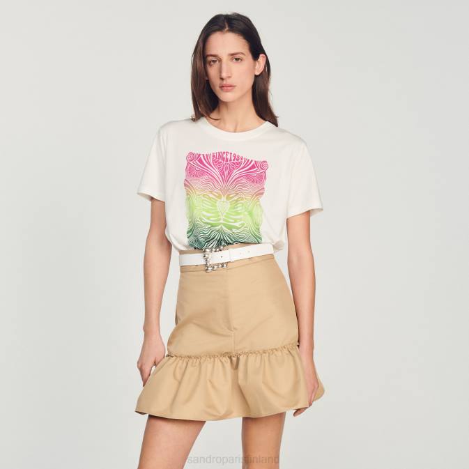 Sandro Paris naiset flokoitu t-paita VLHP312 vaatteet ekru