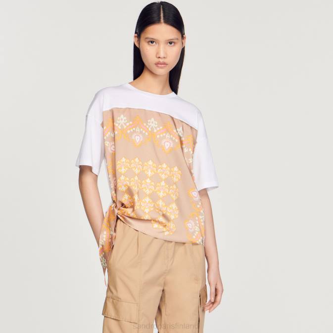 Sandro Paris naiset huivi t-paita VLHP196 vaatteet valkoinen