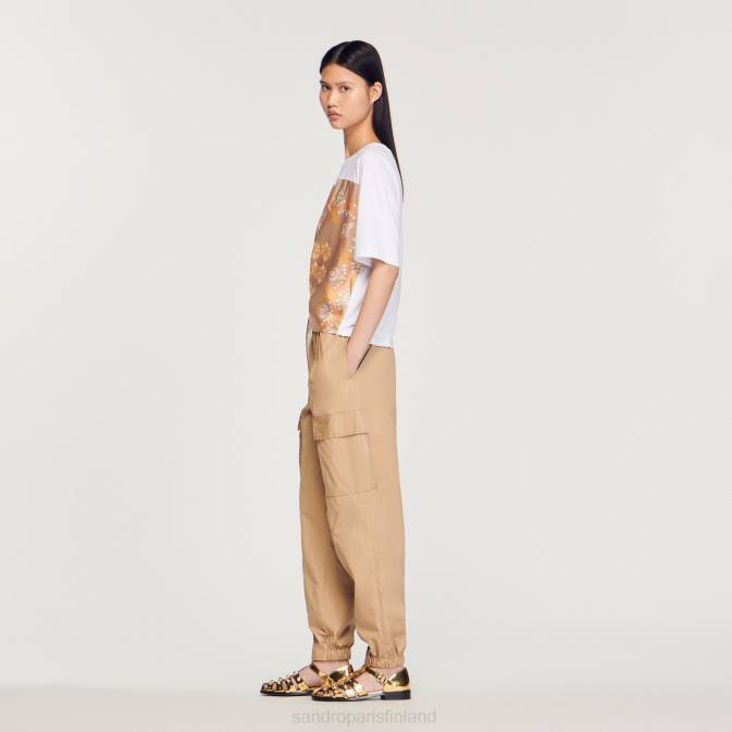 Sandro Paris naiset huivi t-paita VLHP196 vaatteet valkoinen