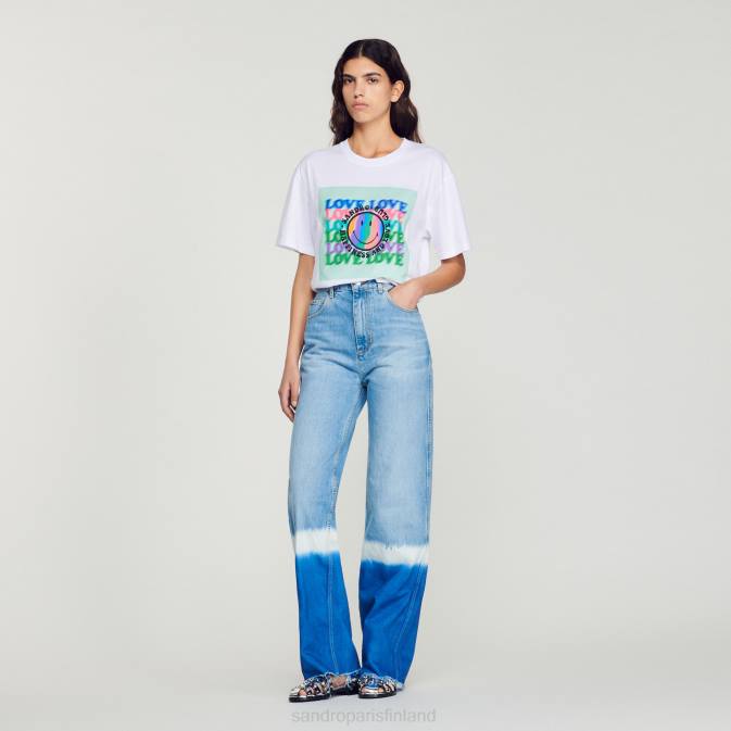 Sandro Paris naiset hymiö t-paita VLHP209 vaatteet valkoinen