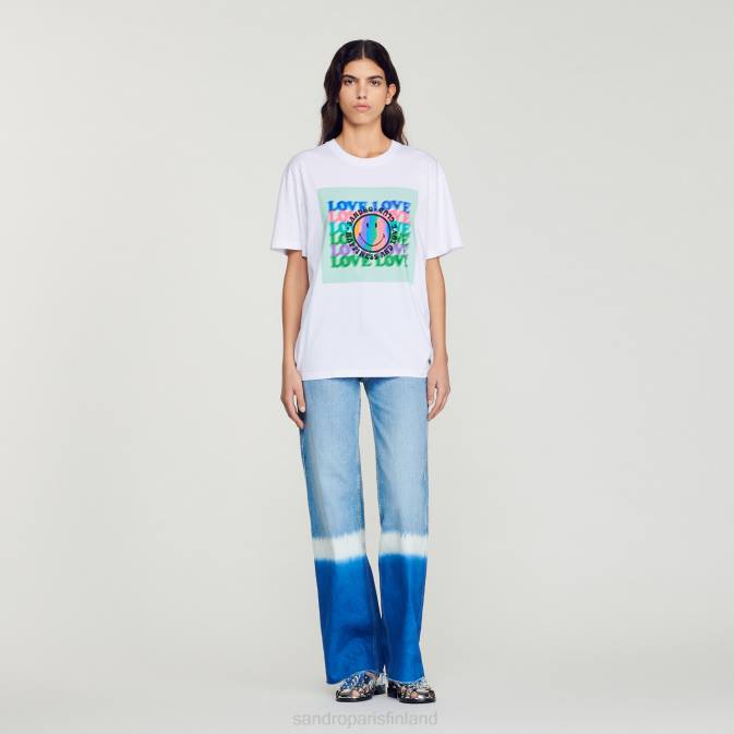 Sandro Paris naiset hymiö t-paita VLHP209 vaatteet valkoinen