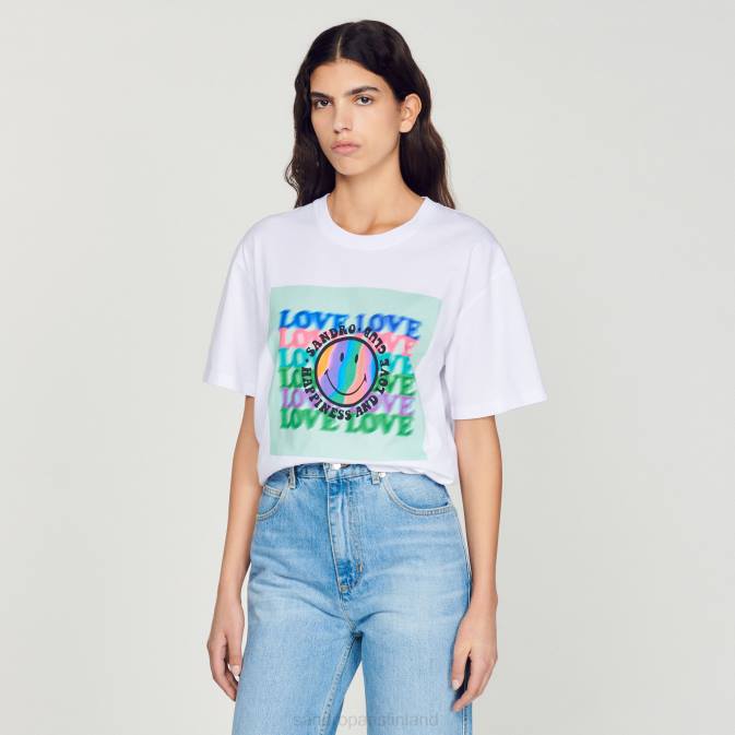 Sandro Paris naiset hymiö t-paita VLHP209 vaatteet valkoinen