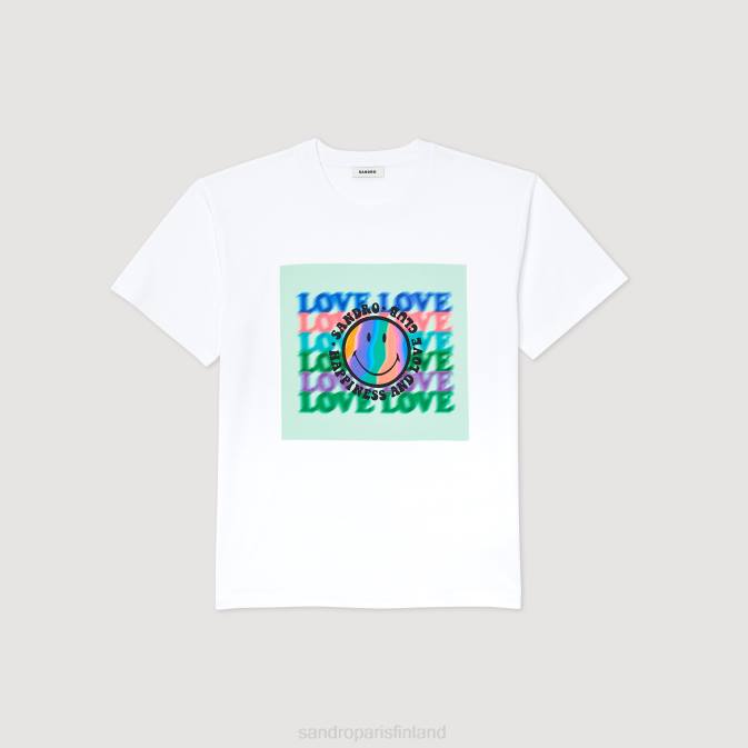 Sandro Paris naiset hymiö t-paita VLHP209 vaatteet valkoinen