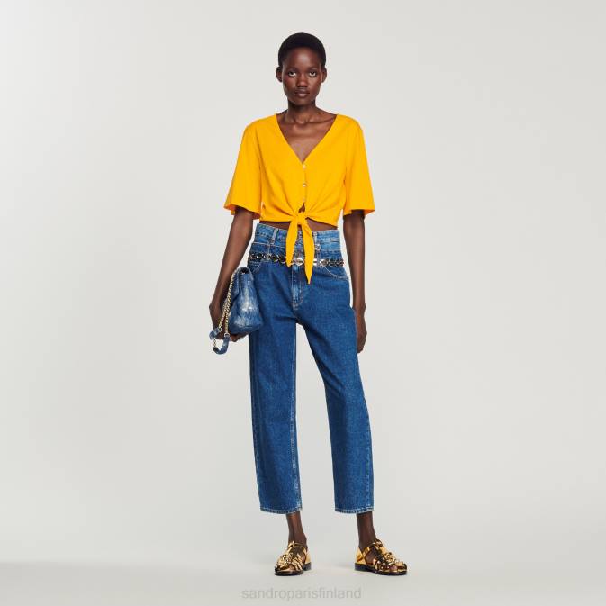 Sandro Paris naiset jalokivi lyhyt t-paita VLHP202 vaatteet oranssi