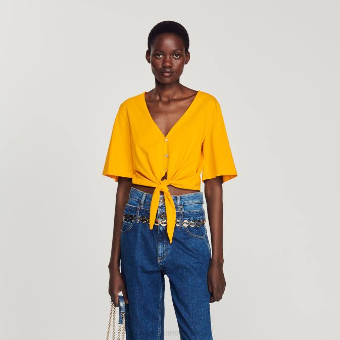 Sandro Paris naiset jalokivi lyhyt t-paita VLHP202 vaatteet oranssi