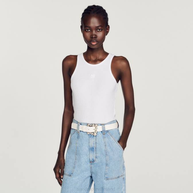 Sandro Paris naiset kaksinkertainen logollinen toppi VLHP222 vaatteet valkoinen