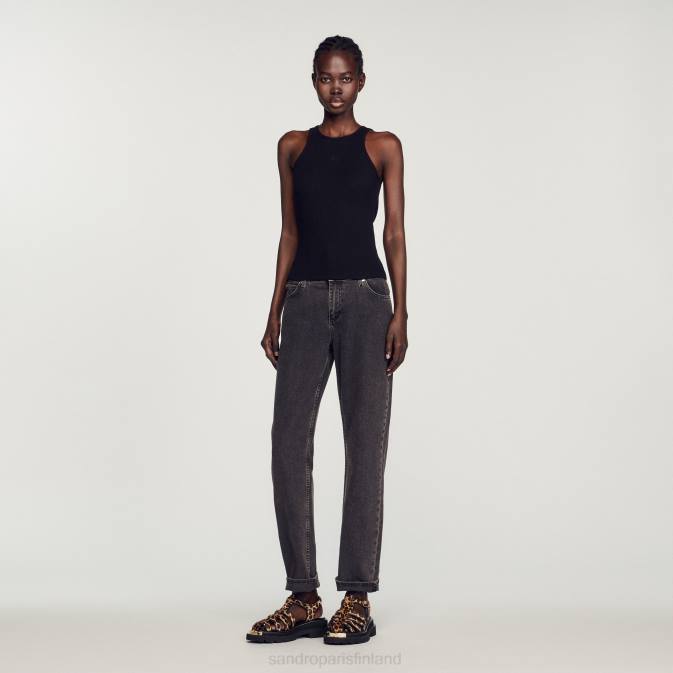 Sandro Paris naiset kaksinkertainen logollinen toppi VLHP256 vaatteet musta