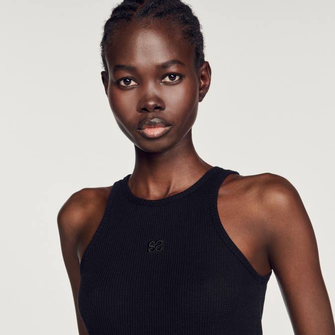 Sandro Paris naiset kaksinkertainen logollinen toppi VLHP256 vaatteet musta