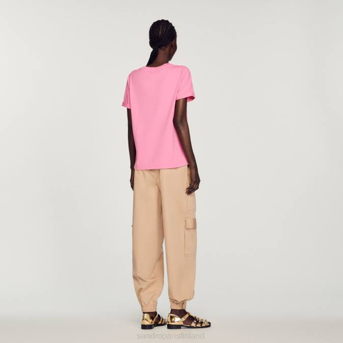 Sandro Paris naiset kaksinkertainen t-paita VLHP234 vaatteet vaaleanpunainen