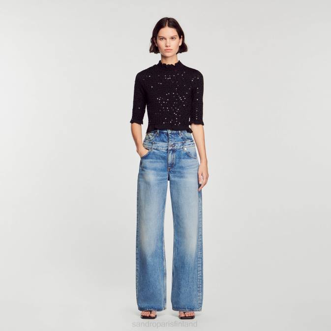 Sandro Paris naiset paljetti toppi VLHP27 vaatteet musta