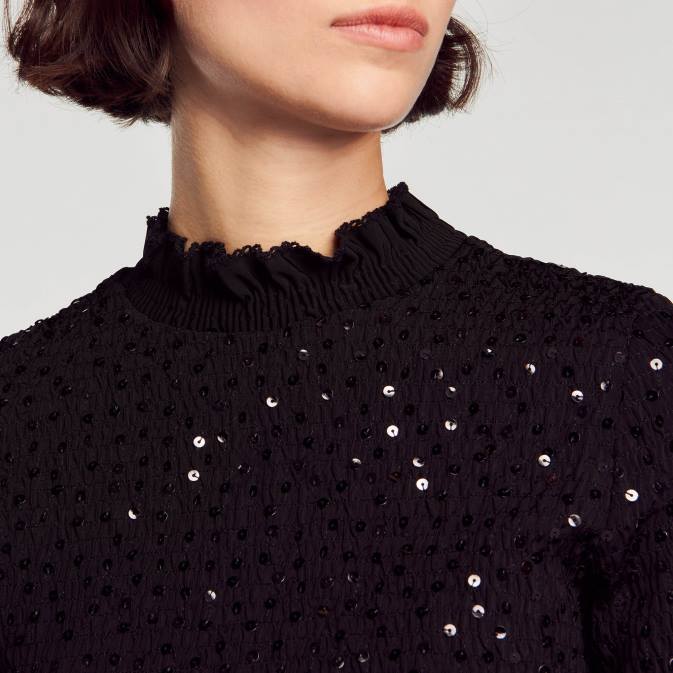 Sandro Paris naiset paljetti toppi VLHP27 vaatteet musta