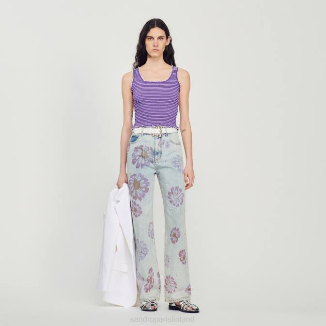 Sandro Paris naiset smocked lyhennetty toppi VLHP187 vaatteet violetti