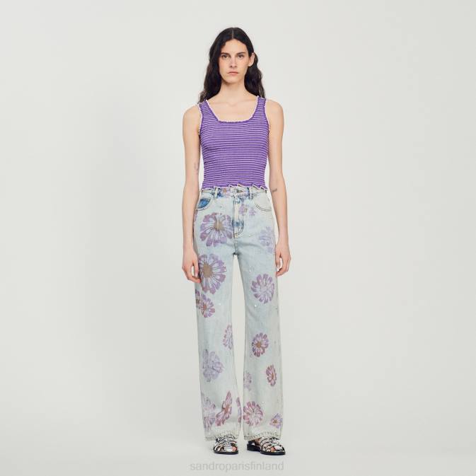 Sandro Paris naiset smocked lyhennetty toppi VLHP187 vaatteet violetti