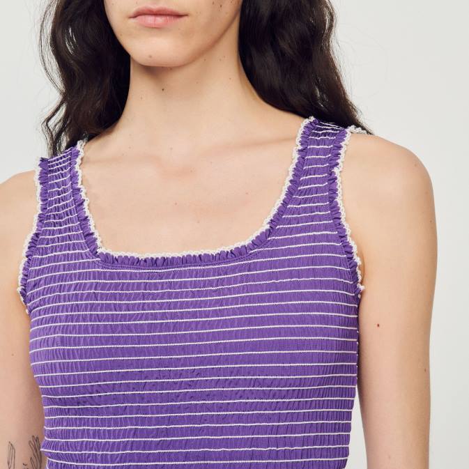 Sandro Paris naiset smocked lyhennetty toppi VLHP187 vaatteet violetti