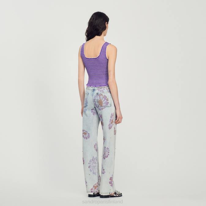 Sandro Paris naiset smocked lyhennetty toppi VLHP187 vaatteet violetti