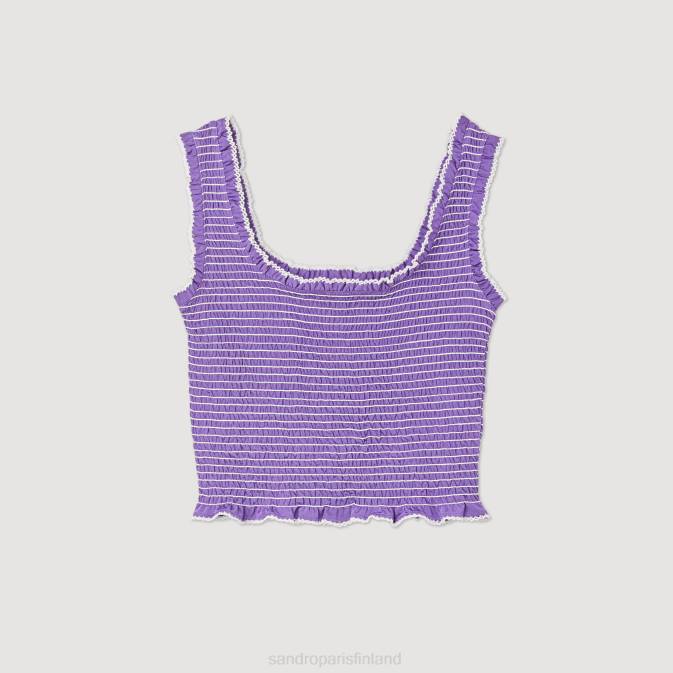 Sandro Paris naiset smocked lyhennetty toppi VLHP187 vaatteet violetti