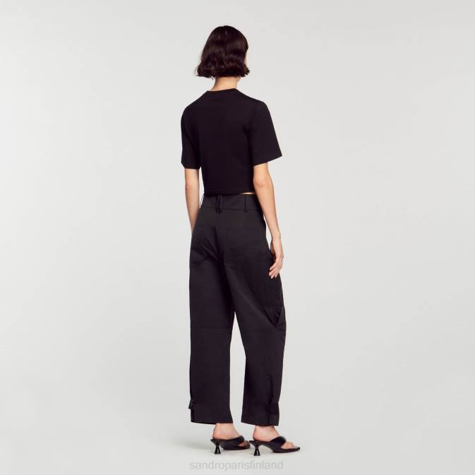 Sandro Paris naiset t-paita strassikivellä rintakuvalla VLHP30 vaatteet musta