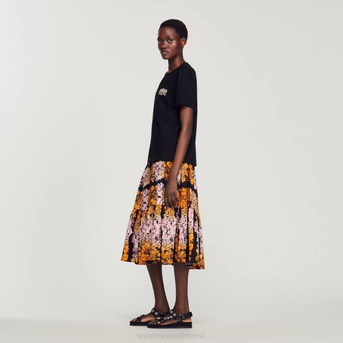 Sandro Paris naiset tekojalokivi t-paita VLHP237 vaatteet musta