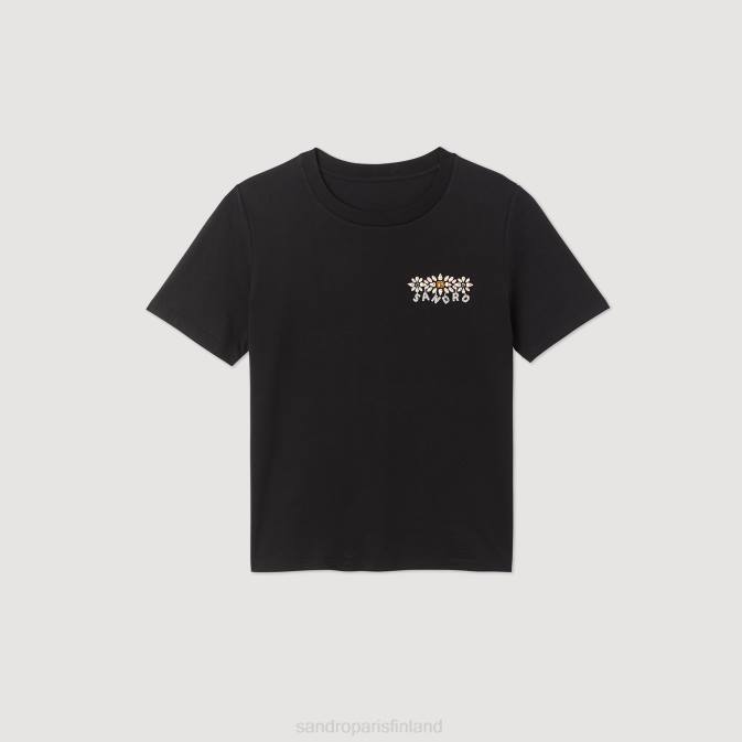 Sandro Paris naiset tekojalokivi t-paita VLHP237 vaatteet musta
