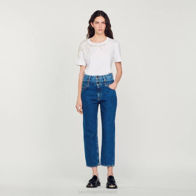 Sandro Paris naiset tekojalokivillä koristeltu t-paita VLHP150 vaatteet valkoinen