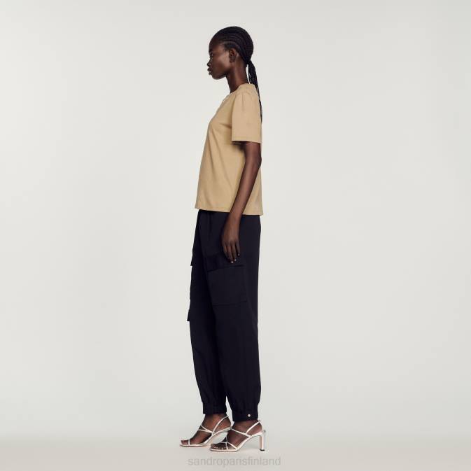 Sandro Paris naiset tekojalokivillä koristeltu t-paita VLHP151 vaatteet oliivinvihreä