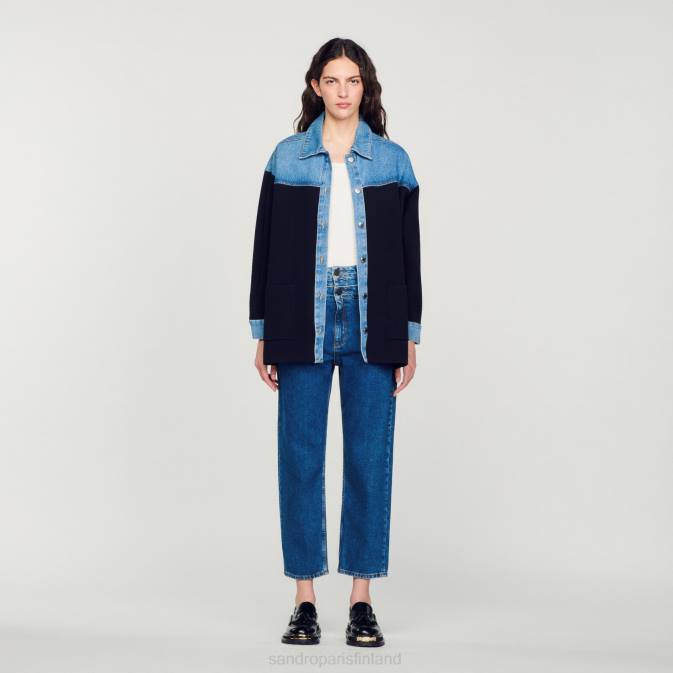 Sandro Paris naiset kaksimateriaalista takkityylinen cardi-takki VLHP193 vaatteet syvä laivasto