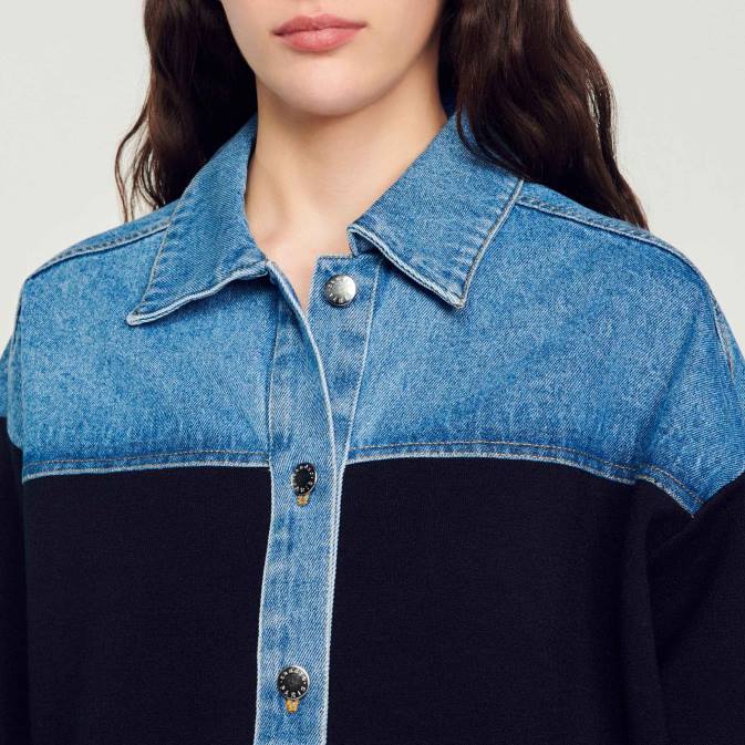 Sandro Paris naiset kaksimateriaalista takkityylinen cardi-takki VLHP193 vaatteet syvä laivasto