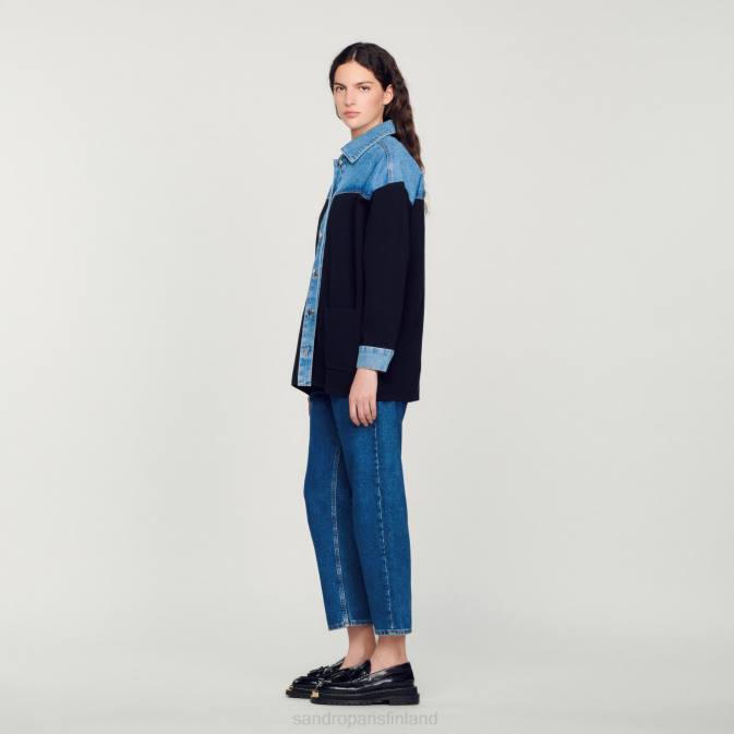 Sandro Paris naiset kaksimateriaalista takkityylinen cardi-takki VLHP193 vaatteet syvä laivasto