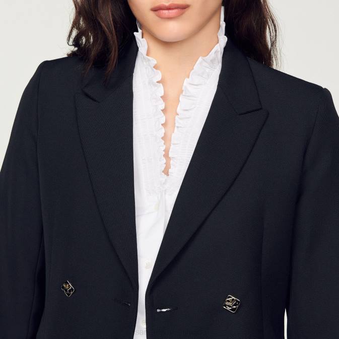 Sandro Paris naiset kaksirivinen pukutakki VLHP176 vaatteet musta