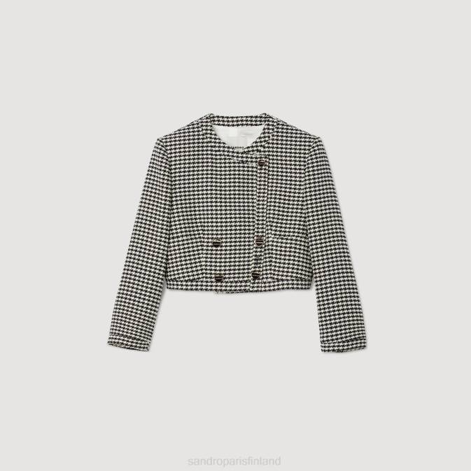 Sandro Paris naiset leikattu houndstooth-takki VLHP25 vaatteet musta valkoinen