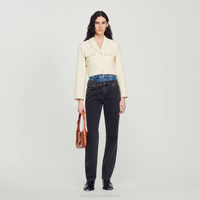 Sandro Paris naiset lyhennetty tweed-nappitakki VLHP55 vaatteet ekru