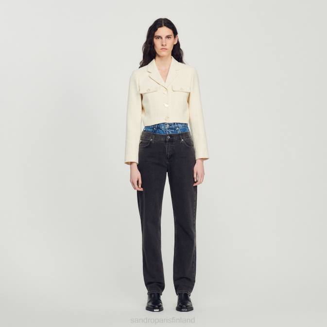 Sandro Paris naiset lyhennetty tweed-nappitakki VLHP55 vaatteet ekru