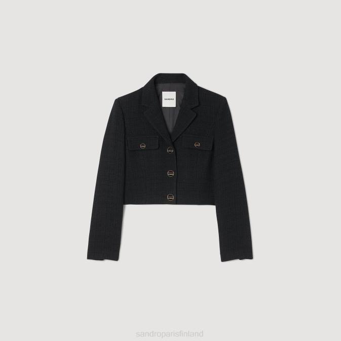 Sandro Paris naiset lyhennetty tweed-nappitakki VLHP64 vaatteet musta