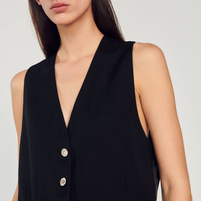 Sandro Paris naiset maskuliininen tekojalokivi liivi VLHP284 vaatteet musta