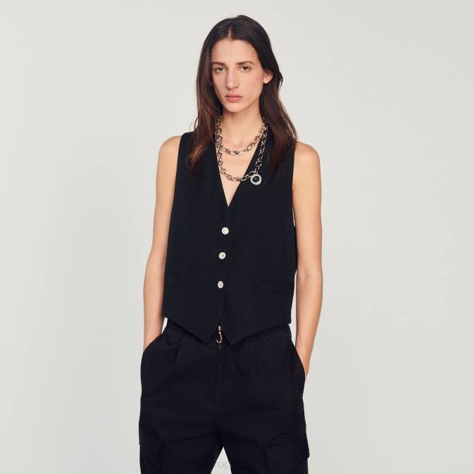 Sandro Paris naiset maskuliininen tekojalokivi liivi VLHP284 vaatteet musta