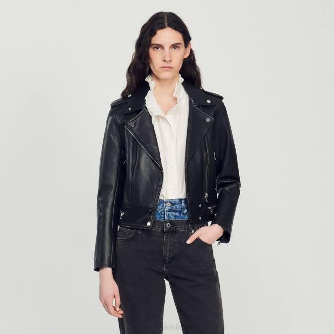 Sandro Paris naiset nahka takki VLHP104 vaatteet musta