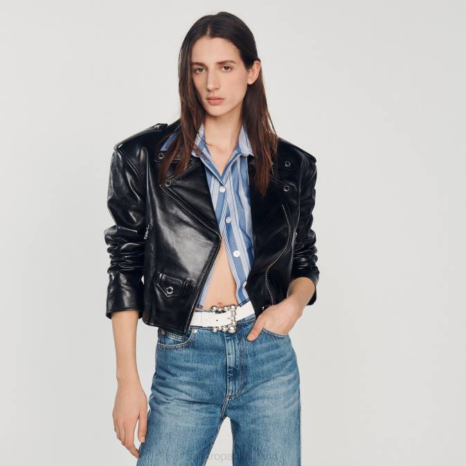 Sandro Paris naiset nahka takki VLHP452 vaatteet musta