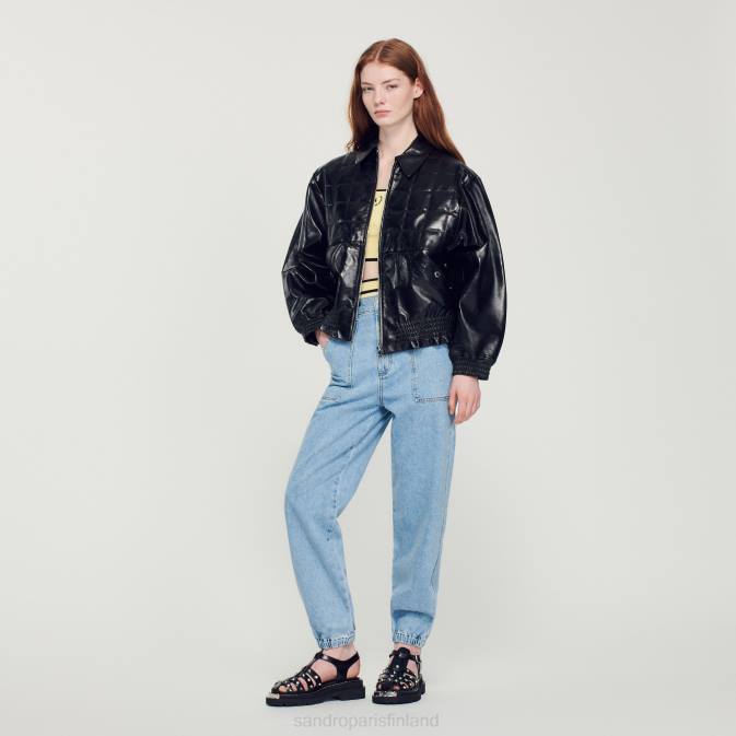 Sandro Paris naiset sileä nahkatakki VLHP442 vaatteet musta