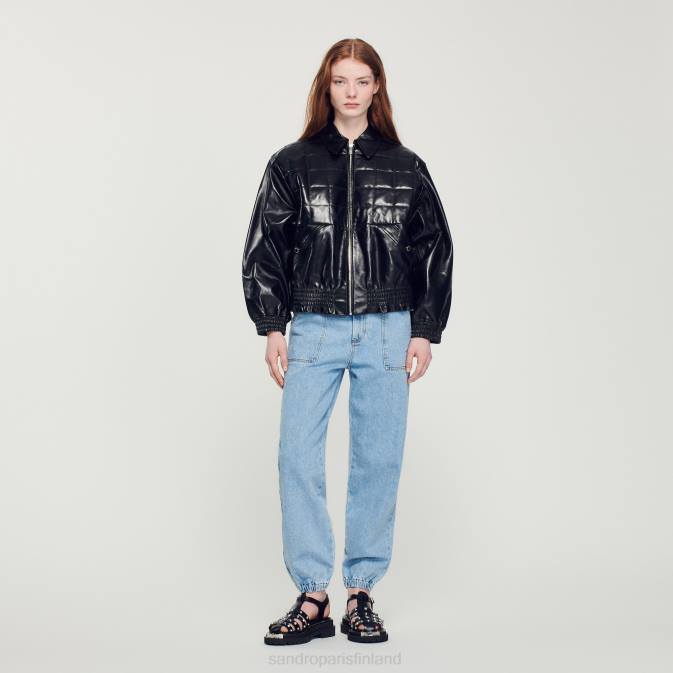 Sandro Paris naiset sileä nahkatakki VLHP442 vaatteet musta