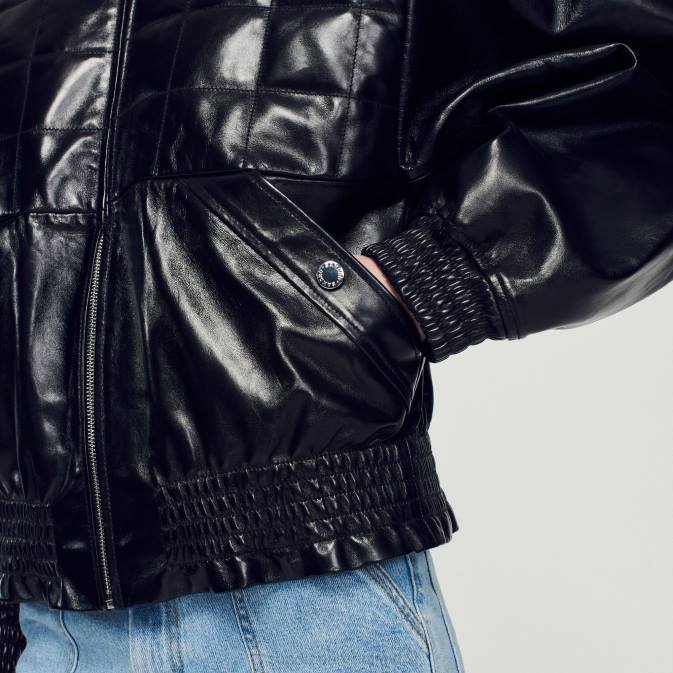 Sandro Paris naiset sileä nahkatakki VLHP442 vaatteet musta