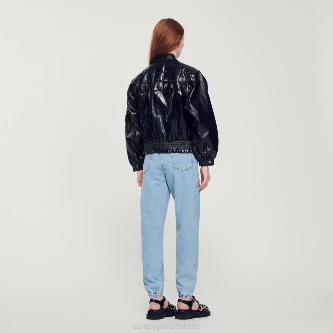 Sandro Paris naiset sileä nahkatakki VLHP442 vaatteet musta